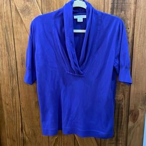 Liz Claiborne L purple cotton blend cowl neck short sleeved sweater